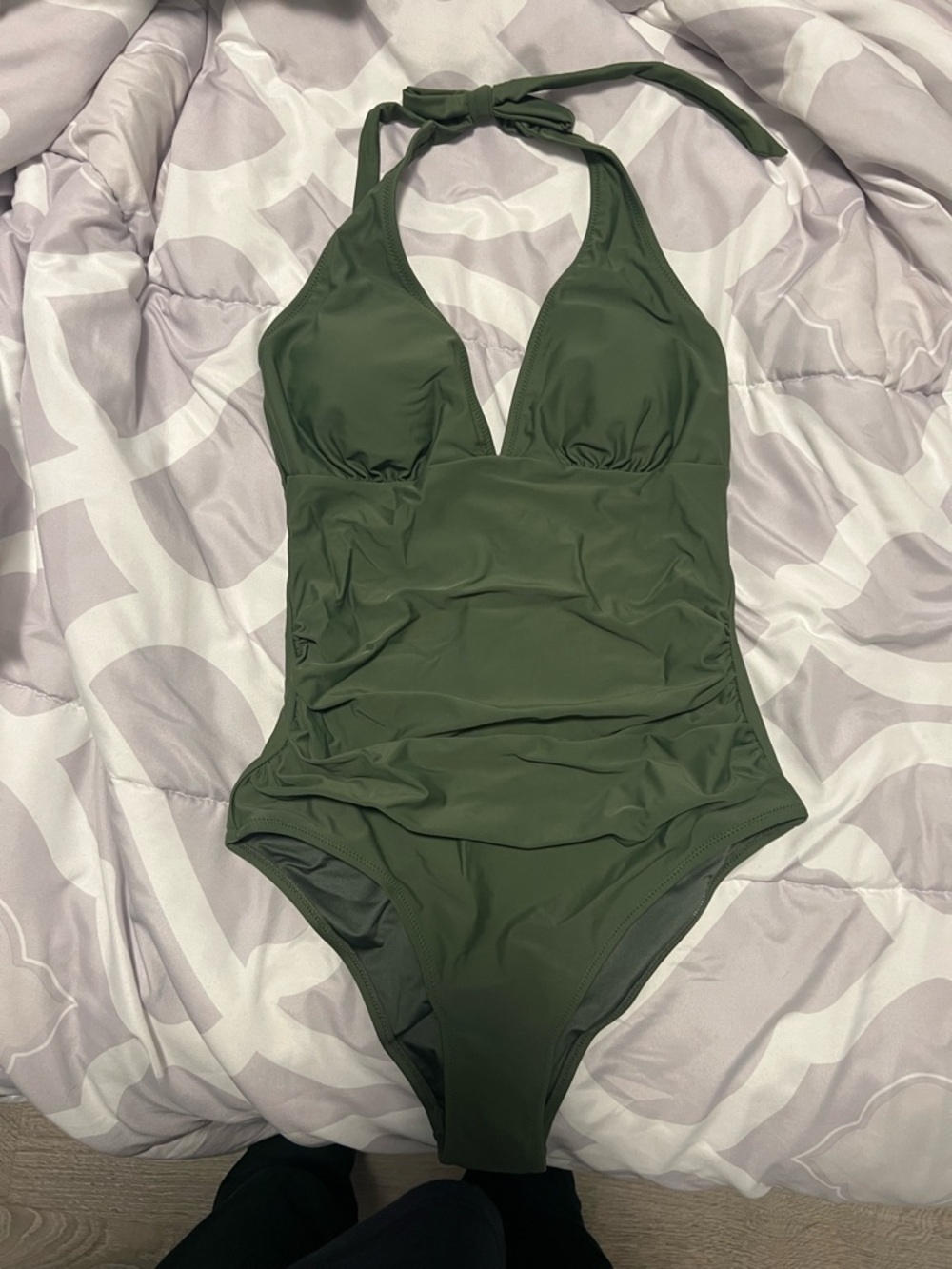 Mossy Green Ruched One-Piece Swimsuit